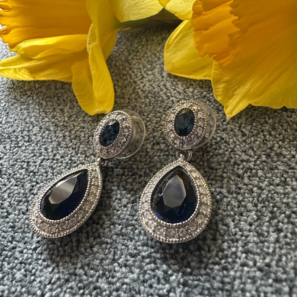 Carolee SilverTone Blue Teardrop Drop Statement Earrings